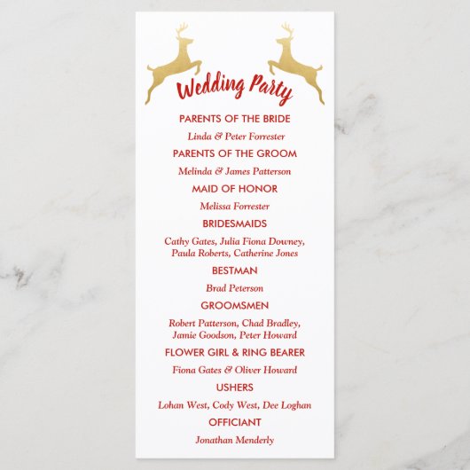 Goldene Rentiere | Christmas | Hochzeitsprogramm Programm (Rückseite)