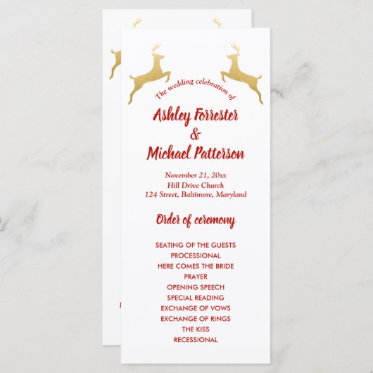 Goldene Rentiere | Christmas | Hochzeitsprogramm Programm (Vorne/Hinten)