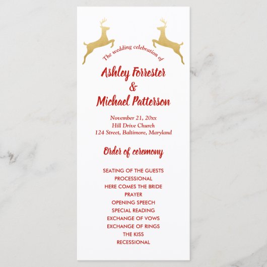 Goldene Rentiere | Christmas | Hochzeitsprogramm Programm (Vorderseite)