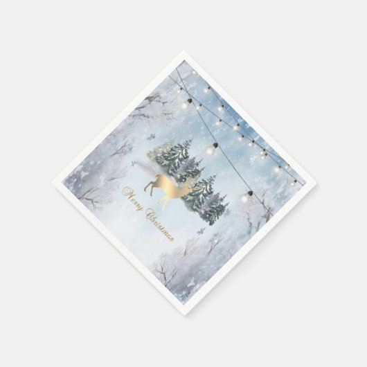 Goldene Rentiere, Wald, Strandlichtlandschaft Serviette (Ecke)