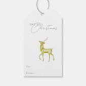 Goldene Rentiere Wasserfarbe Frohe Weihnachten Geschenkanhänger (Vorderseite)