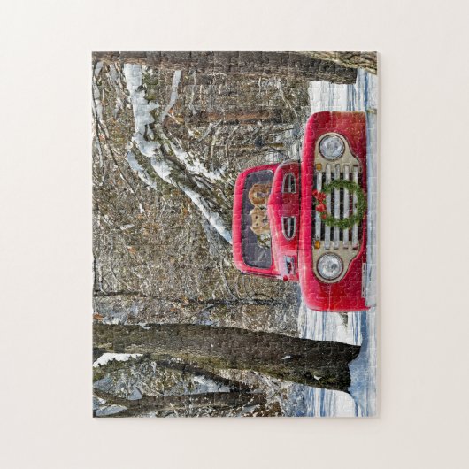 Goldene Retriechhunde im alten Weihnachtswagen Puzzle (Vertikal)