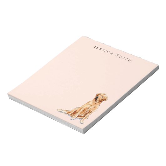 Goldene Retriever-Abbildung auf rosa Notepad Notizblock (Rotiert)