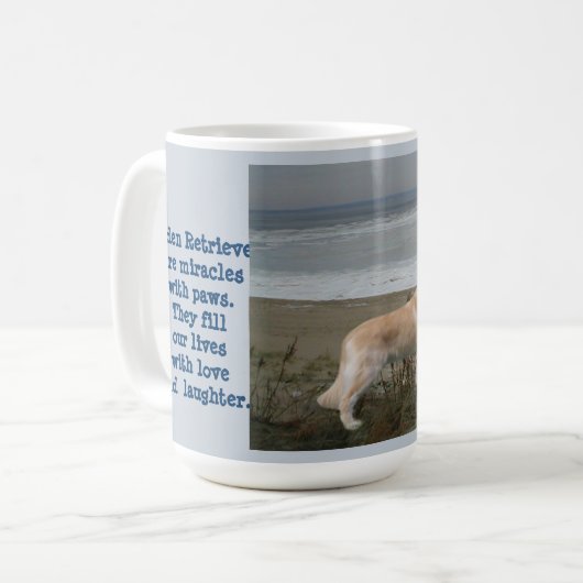 Goldene Retriever an der Strand-Tasse Kaffeetasse (Vorderseite Links)