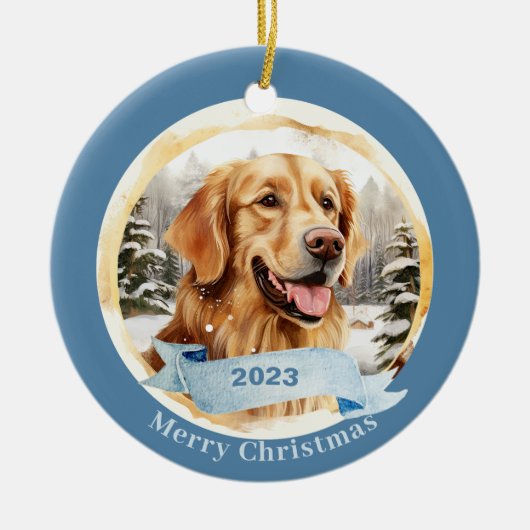 Goldene Retriever Aquarellhockkunst Keramik Ornament (Vorne)
