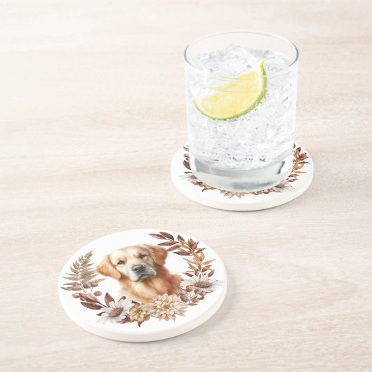 Goldene Retriever Herbstkraut Getränkeuntersetzer (Seite)