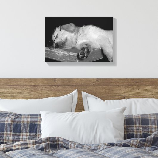 Goldene Retriever im alten Buch Leinwanddruck (Insitu (Schlafzimmer))