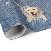 Goldene Retriever in gerötetem blauem Loch Geschenkpapier (Rolleneckpunkt)