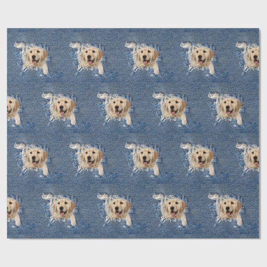 Goldene Retriever in gerötetem blauem Loch Geschenkpapier (Flach)