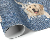 Goldene Retriever in gerötetem blauem Loch Geschenkpapier (Rolleneckpunkt)
