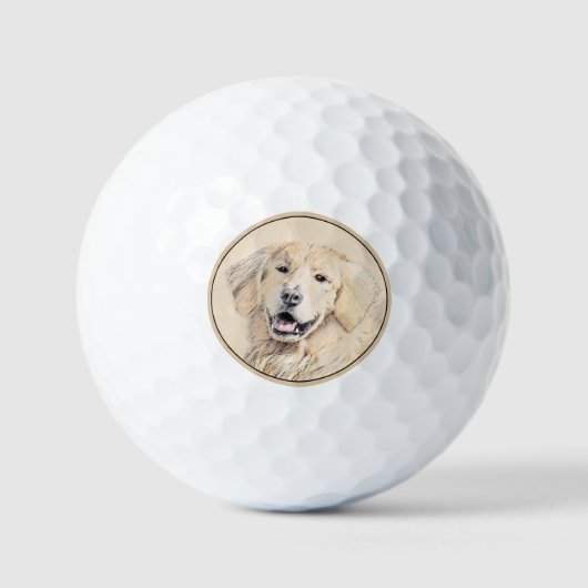 Goldene Retriever Malerei - Niedliche Original Dog Golfball (Vorderseite)