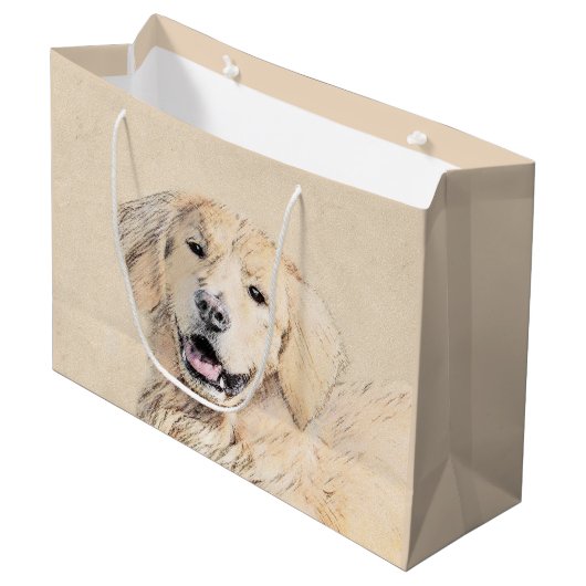 Goldene Retriever Malerei - Niedliche Original Dog Große Geschenktüte (Vorderseite Schrägansicht)