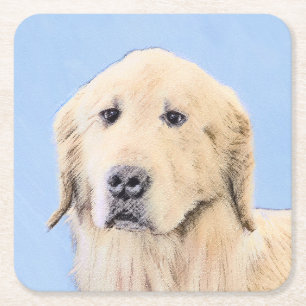 Goldene Retriever Malerei - Niedliche Original Dog Rechteckiger Pappuntersetzer