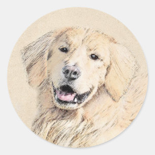 Goldene Retriever Malerei - Niedliche Original Dog Runder Aufkleber