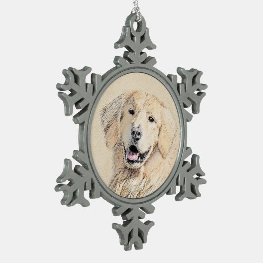 Goldene Retriever Malerei - Niedliche Original Dog Schneeflocken Zinn-Ornament (Links)