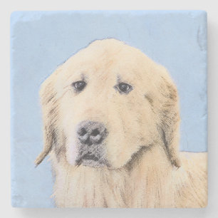 Goldene Retriever Malerei - Niedliche Original Dog Steinuntersetzer