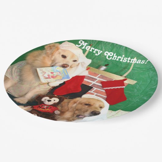 Goldene Retriever Night vor Weihnachten Pappteller (Schrägansicht)