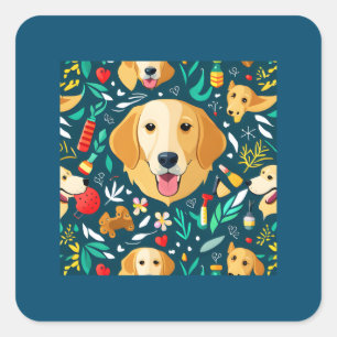 Goldene Retriever Postkarte Quadratischer Aufkleber