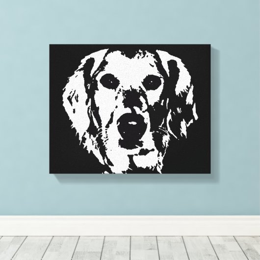 Goldene Retriever Schwarz-weiß gezackte Canvas Pri Leinwanddruck (Insitu (Holzboden))