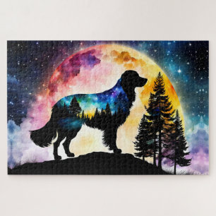 Goldene Retriever Silhouette auf dem Mond Puzzle