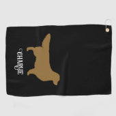 Goldene Retriever Silhouette mit Individuelle Name Golfhandtuch (Horizontal)