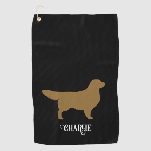 Goldene Retriever Silhouette mit Individuelle Name Golfhandtuch (Vorderseite)