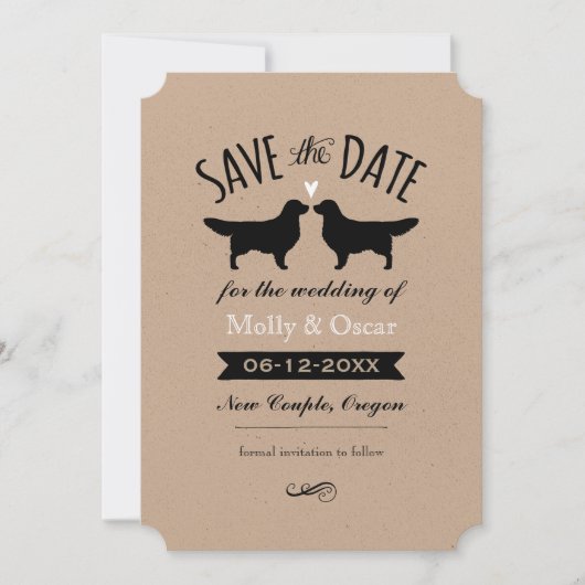 Goldene Retriever-Silhouetten Hochzeit Sichern Sie Save The Date (Vorderseite)