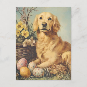 Goldene Retriever Vintag Ostern Postkarte