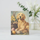 Goldene Retriever Vintag Ostern Postkarte (Stehend Vorderseite)