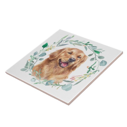 Goldene Retriever Wasserfarbenkrez Fliese (Seite)