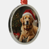 Goldene Retriever Weihnachtsmannmütze Ornament Aus Metall (Rechts)