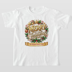 Goldene Retro Fröhliche Weihnachten Familienname T-Shirt