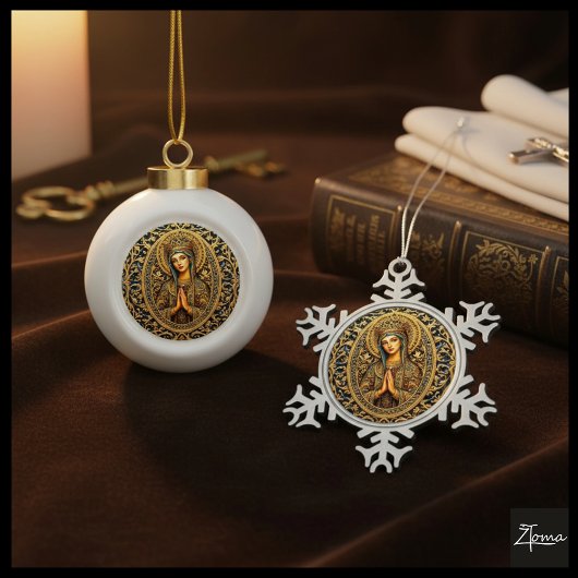 Goldene Reverenz Jungfrau Mary Schneeflocken Zinn-Ornament