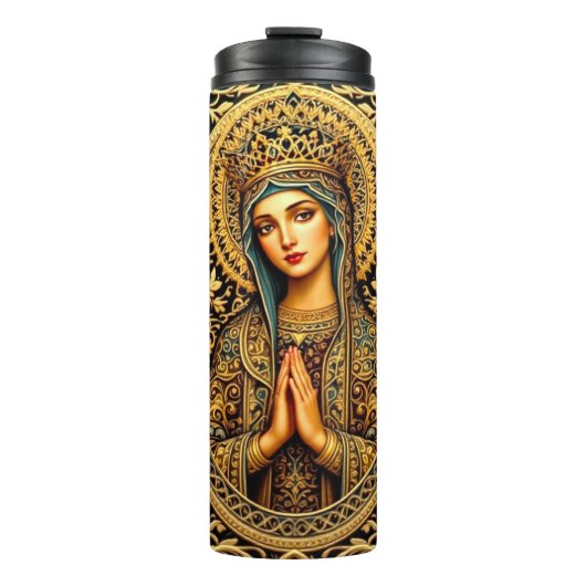 Goldene Reverenz Jungfrau Mary Thermosbecher (Vorderseite)