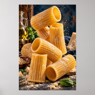 Goldene Rigatoni-Pasta mit frischem Basilikum – Ru Poster