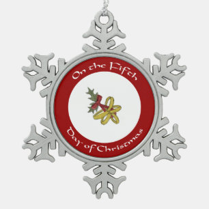 Goldene Ring-fünfter Tag der Weihnachtsverzierung Schneeflocken Zinn-Ornament