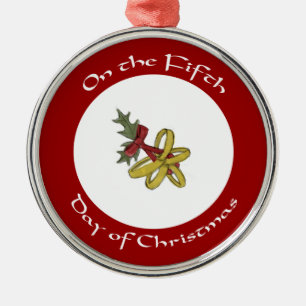Goldene Ring-fünfter Tag der Weihnachtsverzierung Silbernes Ornament