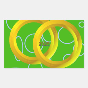 Goldene Ringe auf grüner Geometrie Rechteckiger Aufkleber