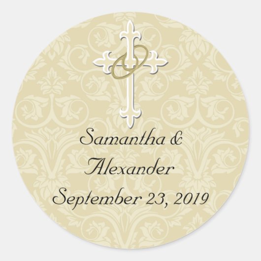 Goldene Ringe mit Kreuz, Christlicher Umschlag Auf Runder Aufkleber (Vorderseite)