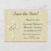 Goldene Ringe mit Kreuz, elegante Christliche Lieb Ankündigungspostkarte (Vorderseite)