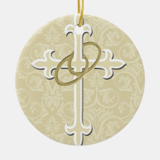 Goldene Ringe mit Kreuz, elegante Christliche Lieb Keramik Ornament (Vorne)