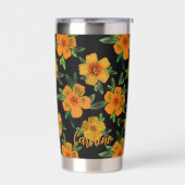 Goldene Ringelblumenblüte mit schwarzem Hintergrun Thermobecher (Links)