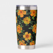 Goldene Ringelblumenblüte mit schwarzem Hintergrun Thermobecher (Rückseite)