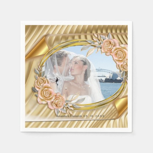 Goldene Rippeleffekte und Rose Serviette (Vorderseite)