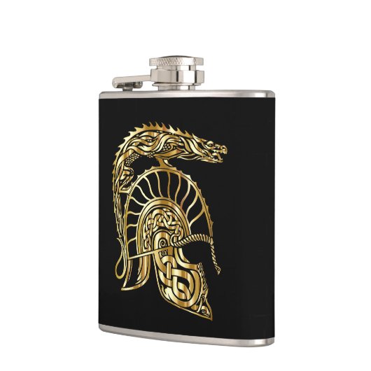 Goldene Ritterrüstung Helmschmiede in Goldstruktur Flachmann (Links)