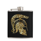 Goldene Ritterrüstung Helmschmiede in Goldstruktur Flachmann (Vorderseite)