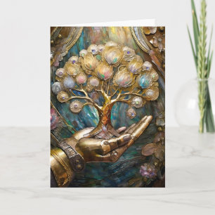 Goldene Robot-Hand, die den goldenen Baum des Lebe Karte