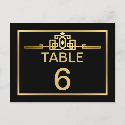 Goldene Romantik Art Deco Tischnummer Card (Vorderseite)
