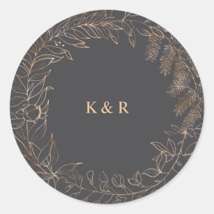 goldene romantische florale Monogramm-Hochzeit Runder Aufkleber