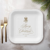 Goldene romantische Kalligrafie Frohe Weihnachtsfe Pappteller